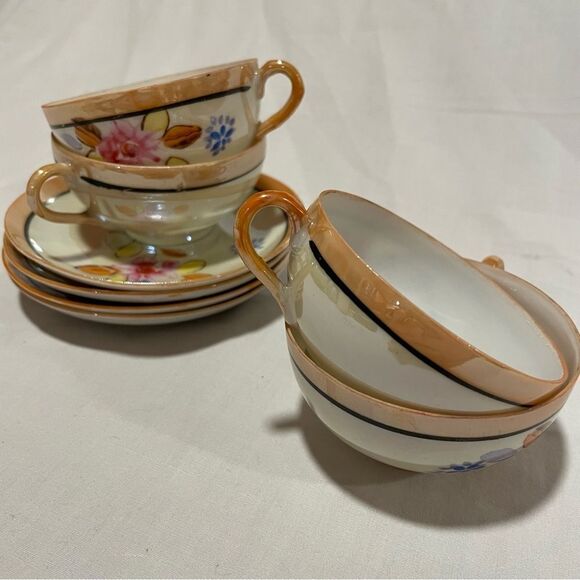 Chinese lustreware teacup and saucer set of 4/8 - Picture 11 of 12